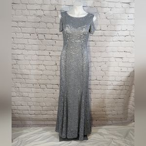 R&M Richards green lace evening gown